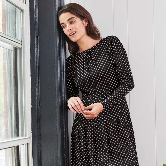 EUC Boden Margot Dress - Black with Light Pink Polka Dots - Picture 2 of 6